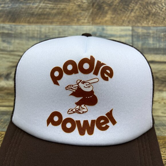 San Diego Padres Mens Trucker Hat Brown Snapback Padre Power 70s Baseball Cap - Picture 3 of 8